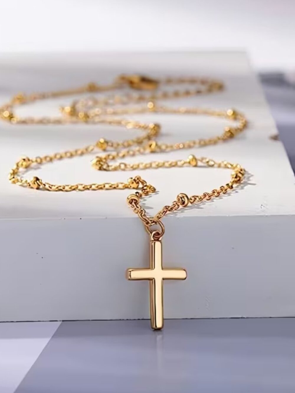 Minimalist Cross Pendant Necklace Gold Plated Stainless Steel Anti-Fade Durable